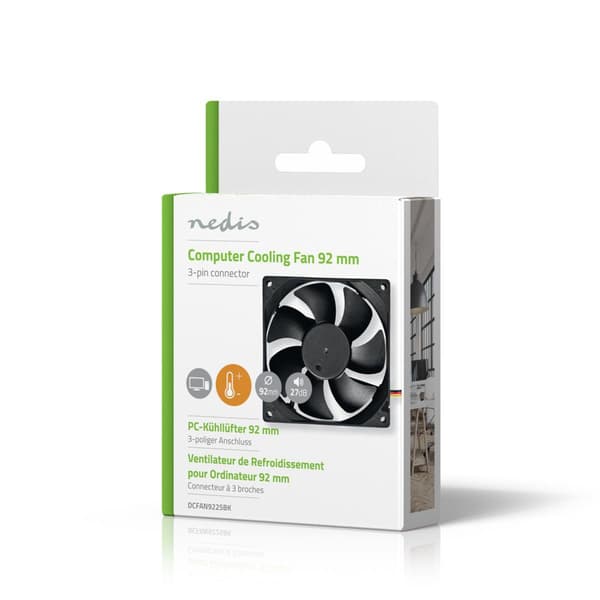Nedis DC-vifte | DC | Vifte størrelse: 92 mm | 3-Pin | 26.7 dBA | Sort