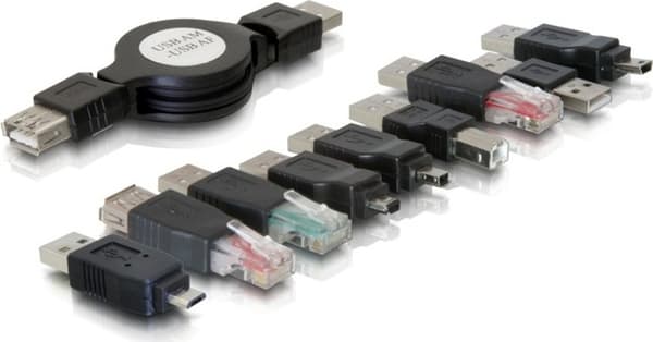 DeLOCK Kabeltaske med udtrækbar USB-kabel og adaptere, USB, Firewire,