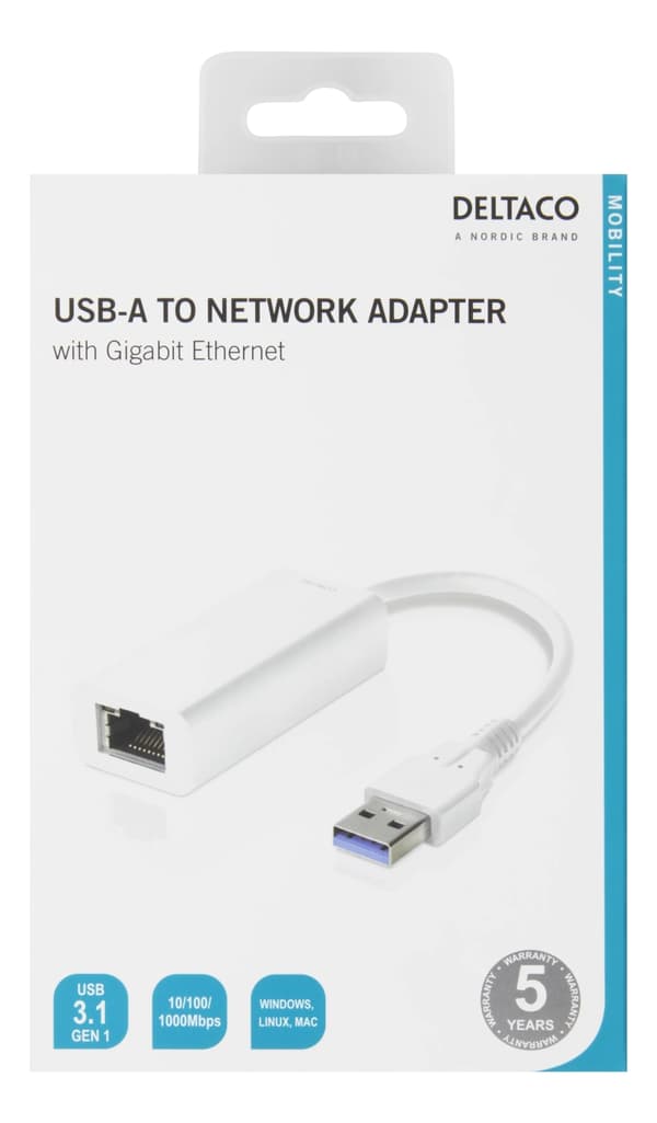 DELTACO USB 3.0 nätverksadapter med internt flash-minne (USB3-GIGA4)