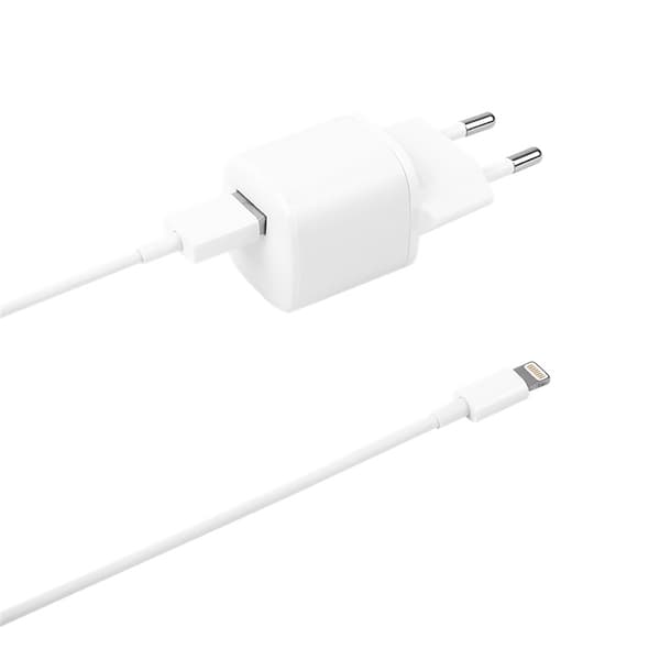 DELTACO USB-vegglader, USB-A, 2,4 A, inkl. 1 m USB-A til Lightning