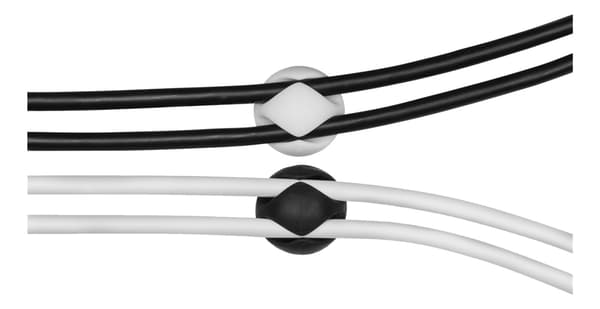 DELTACO self adhesive cable holder in rubber, 6-pack, black/white/gray