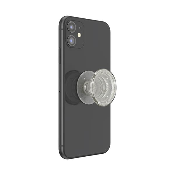 Popsockets Clear Glitter Silver Avtagbart Grip Med Ställfunktion
