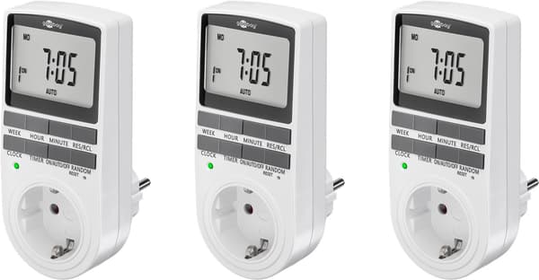 Goobay Digital timer, set om 3 programmerbar timer med kontakt med skyddsjord (typ F)