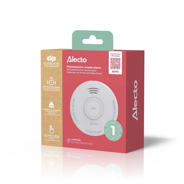 Alecto Røgalarm med 1 års batteri Hvid