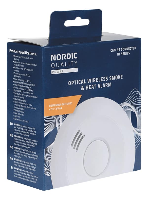 Nordic Quality Optiskt rök- och värmelarm, kopplingsbart, 1 st