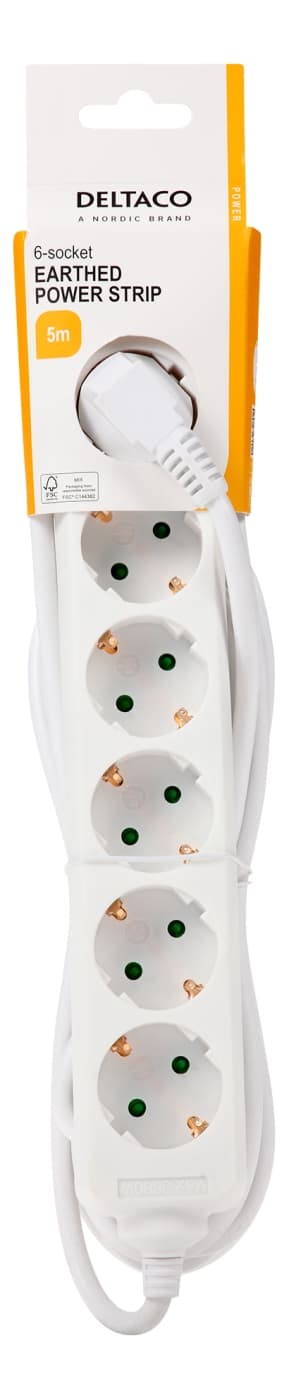 DELTACO outlet 6xCEE 7/3 1xCEE 7/7 5m white