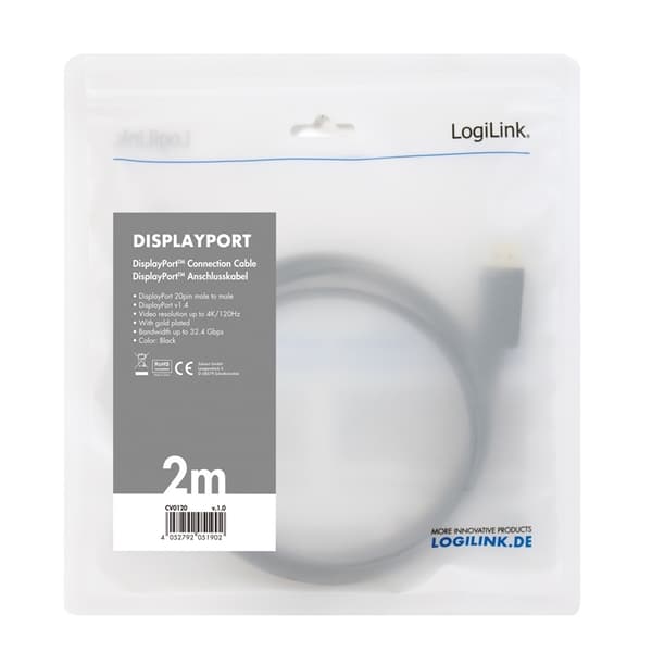 LogiLink DisplayPort-kabel 1.4 8K/4K 2 meter