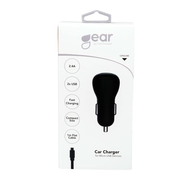 Gear Lader 12-24V 2xUSB 2,4A Svart MicroUSB Kabel 1m