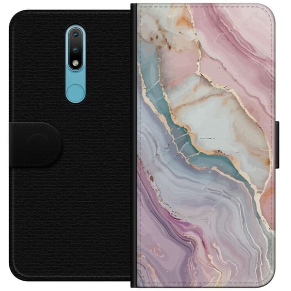 Tegnebogsetui til Nokia 2.4 med Marmor motiv