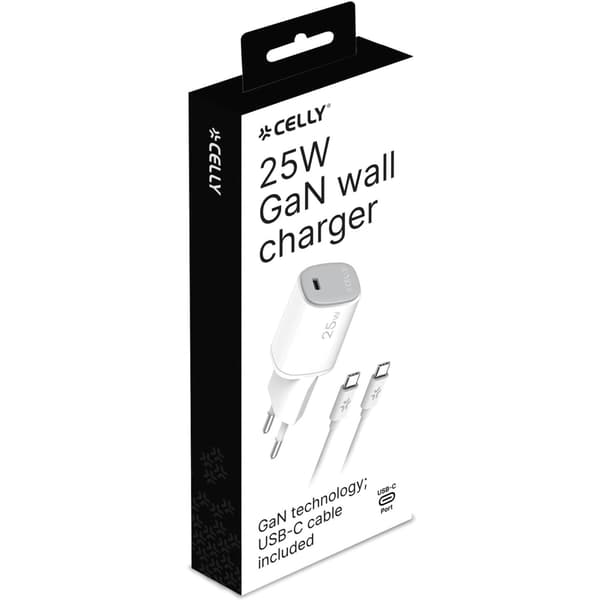 Celly Laddare 25W PD + USB-C-kabel Vit