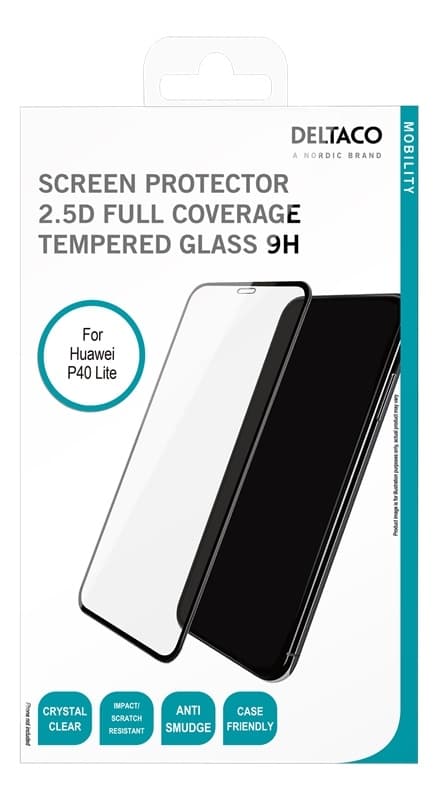 DELTACO screen protector for Huawei P40 Lite, 2.5D glass, full screen