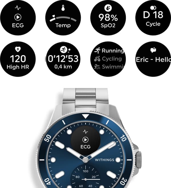 Withings Scanwatch Nova smartklocka, 42 mm, blå