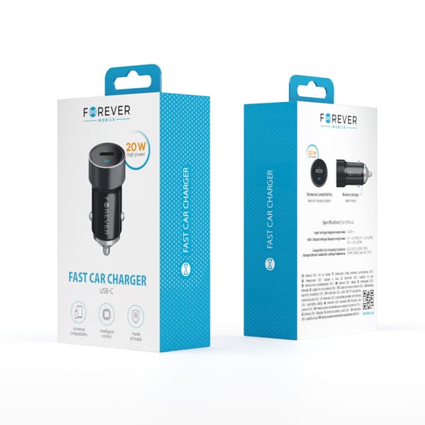 Forever CC-06 PD QC biloplader 1x USB-C 20W, sort