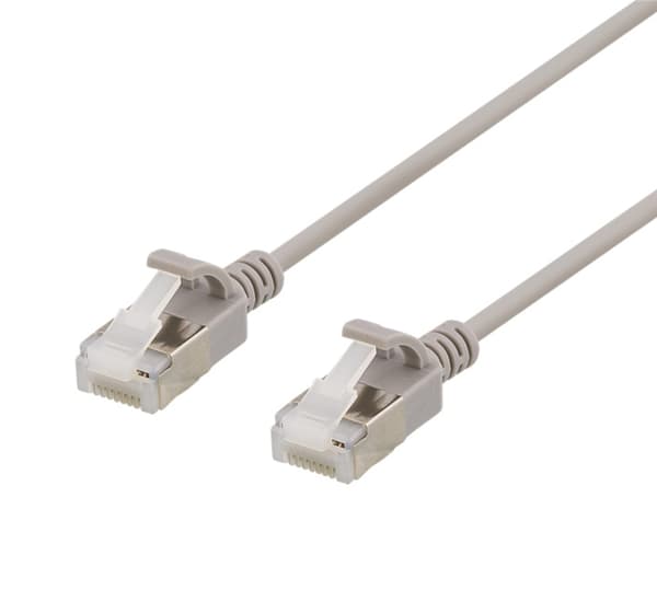 DELTACO U/FTP Cat6a patch cable, slim, 3,8mm in diameter, 0,5m, gray