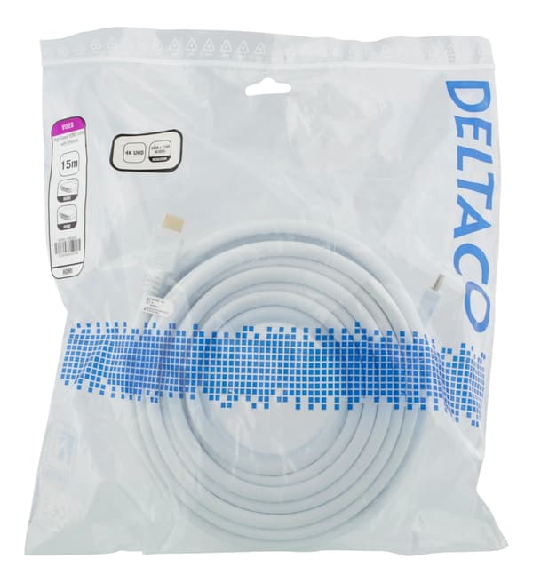 DELTACO High-Speed HDMI-kabel, 15m, Ethernet, 4K UHD, vit