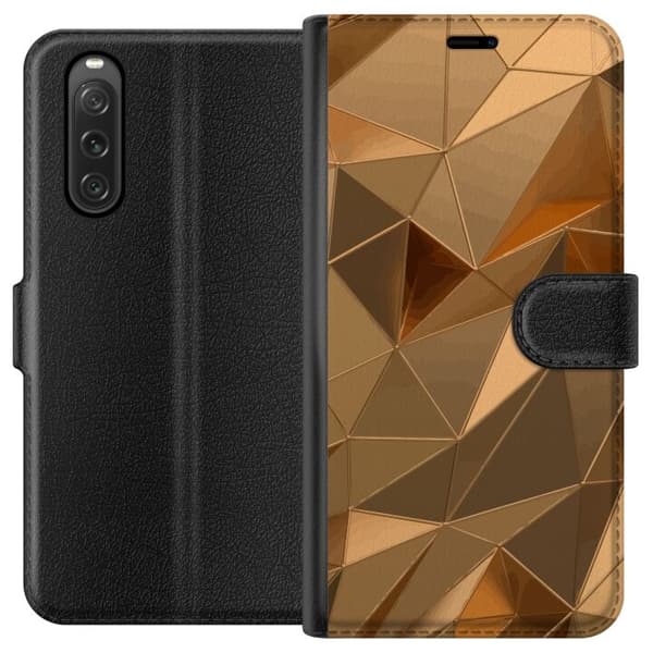 Tegnebogsetui til Sony Xperia 10 V med 3D Guld motiv