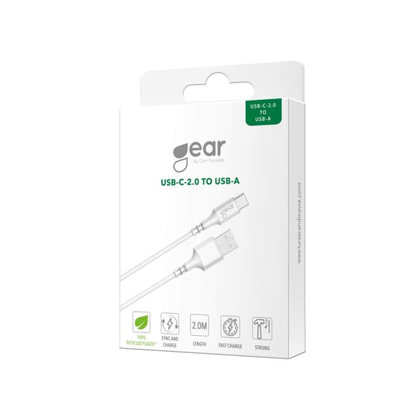 Gear Ladekabel USB-A-USB-C 2.0 2m  Rundt Kabel Hvid