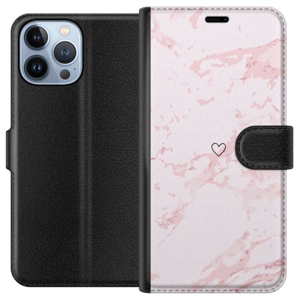 Tegnebogsetui til Apple iPhone 13 Pro Max med Rosa Hjerte motiv