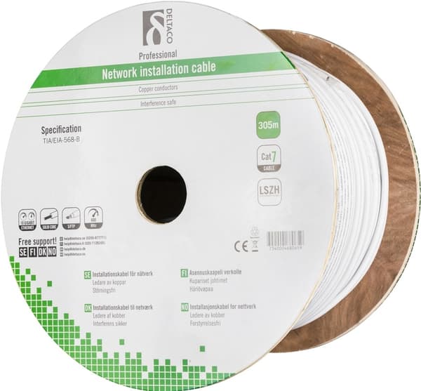 DELTACO S/FTP installationskabel Cat7, 305m, vit (TP-71C)