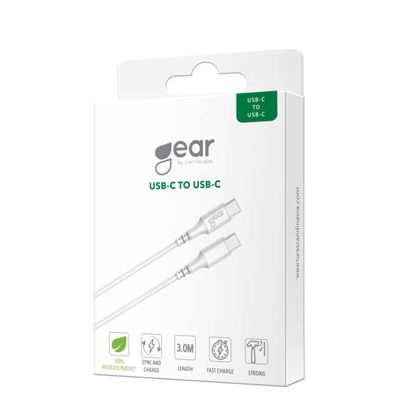 Gear Laddkabel USB-C till USB-C 2.0 3m Kabel Vit