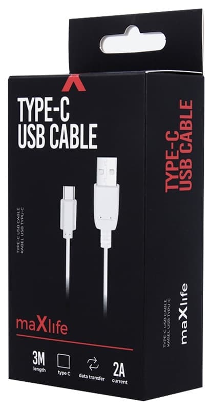 Maxlife USB-C hurtigladekabel (2A), 3 m