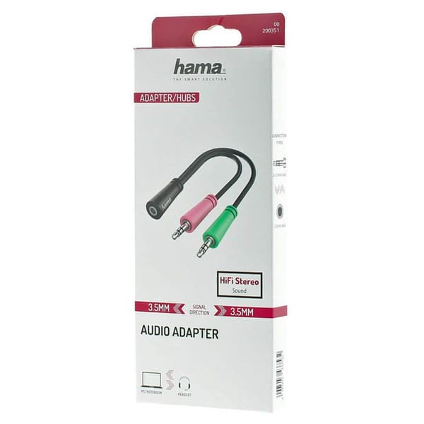 Hama Adapter Audio 3.5 Hunn til 2x 3.5 Hann