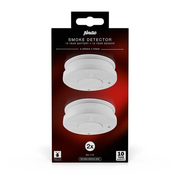 Alecto Rökdetektor med 10 års drifttid för batteri och sensor 2-pack Vit