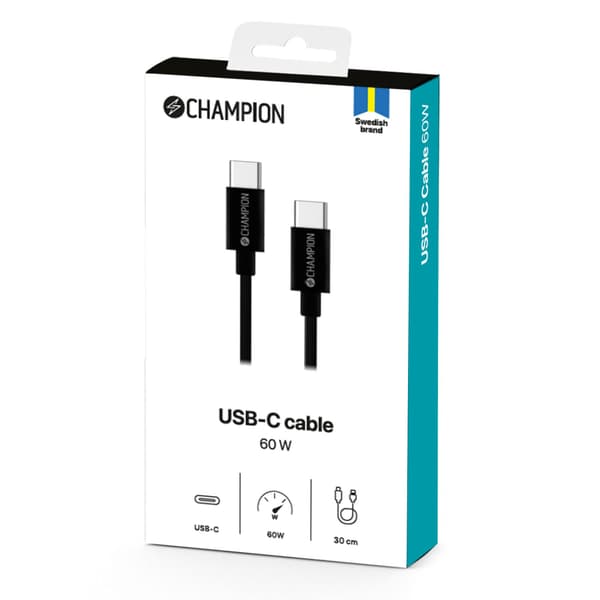 Champion USB-C Kabel 30cm Svart