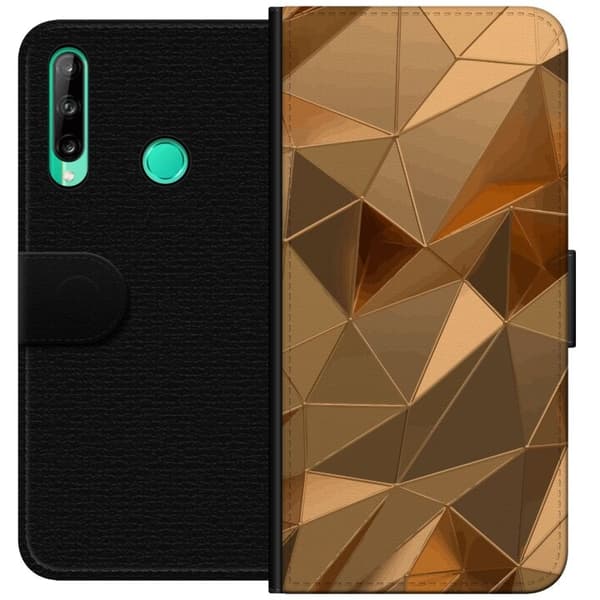 Tegnebogsetui til Huawei P40 lite E med 3D Guld motiv