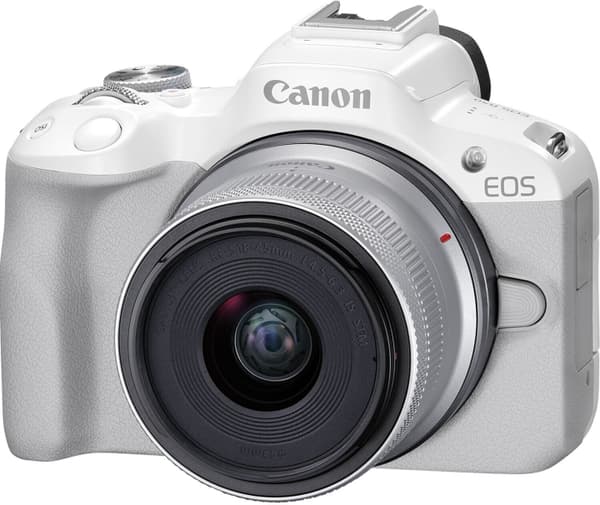 Canon EOS R50 systemkamera, vit + 18-45 mm objektiv