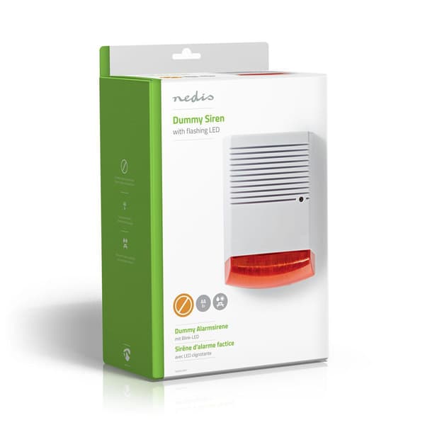 Nedis Dummy Security Sirene | IP44 | Batteri | Udendørs | Hvid / Orange