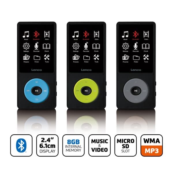Lenco MP3/MP4-afspiller med Bluetooth® og 8 GB intern hukommelse Blå