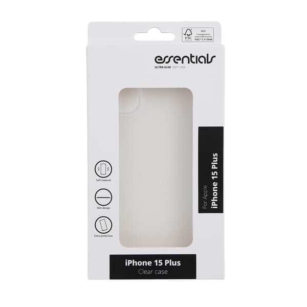 Essentials iPhone 15 Plus TPU-bakdeksel, gjennomsiktig