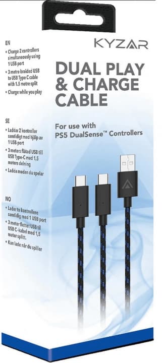Kyzar Ladekabel for 2 DualSense-kontrollere