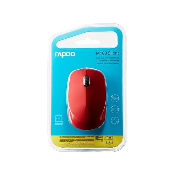 Rapoo Mus M100 Stille Trådløs Multi-Mode Rød