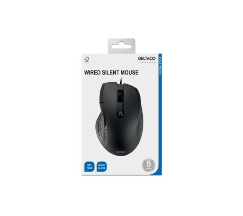 Deltaco Silent Wired Office mouse 5 buttons, 600-1200 DPI, black
