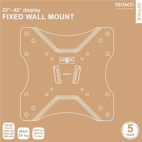 DELTACO Office, fixed wall, 23"-42", 25kg, 75x75-200x200