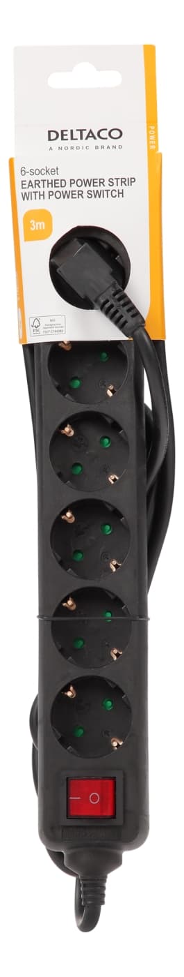 DELTACO outlet 6xCEE 7/3 1xCEE 7/7 switch 3m black