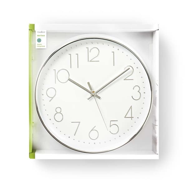 Nedis Väggklocka | Diameter: 300 mm | Plast | Silver / Vit