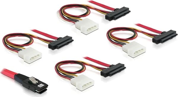 Multilane SAS-kaapeli SFF8087 > 4xSFF8482 & Molex