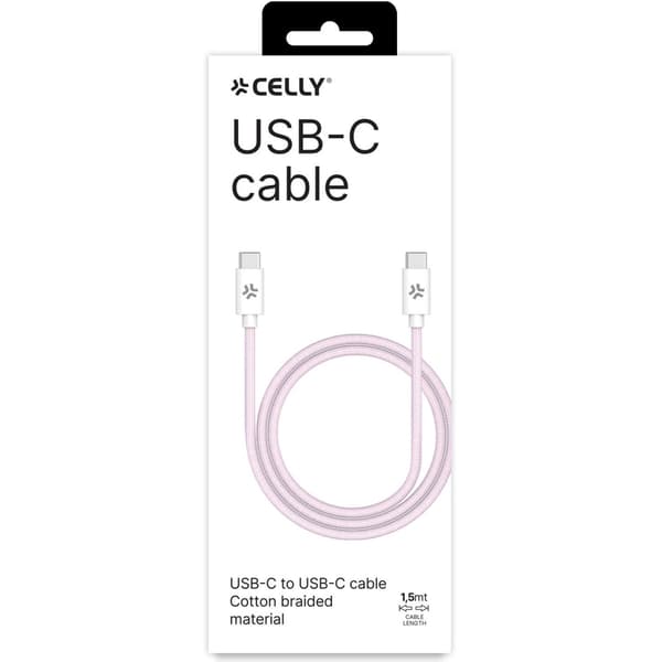 Celly USB-C til USB-C-kabel 60W 1,5 m rosa
