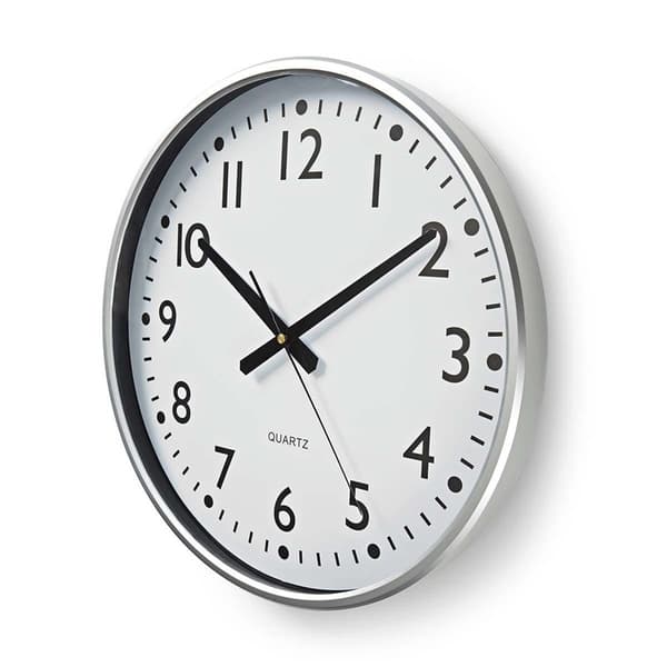 Nedis Väggklocka | Diameter: 380 mm | Plast | Silver / Vit
