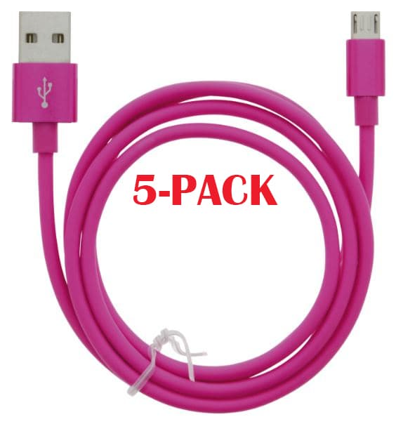 5-PACK Kabel USB-A - MicroUSB 2.4A, 1m, Pink
