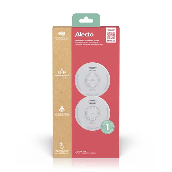 Alecto Røgalarm med 1 års batteri 2-pak