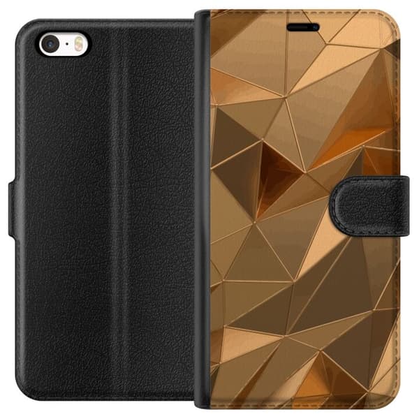 Tegnebogsetui til Apple iPhone 5s med 3D Guld motiv