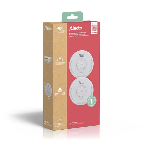 Alecto Røgalarm med 1 års batteri 2-pak