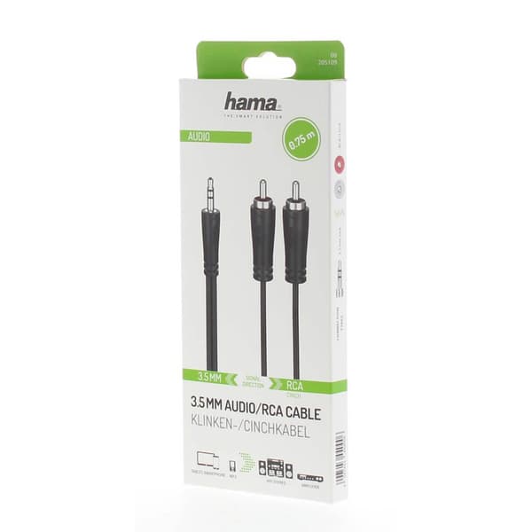 Hama Lydkabel 3.5-2x RCA Sort 0.75m