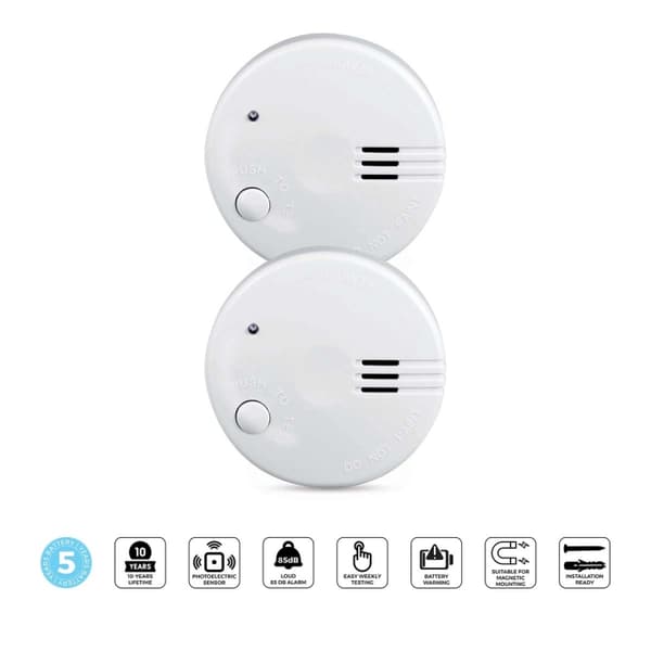 Alecto Mini-røgalarm med 5 års batteri 2-pak Hvid
