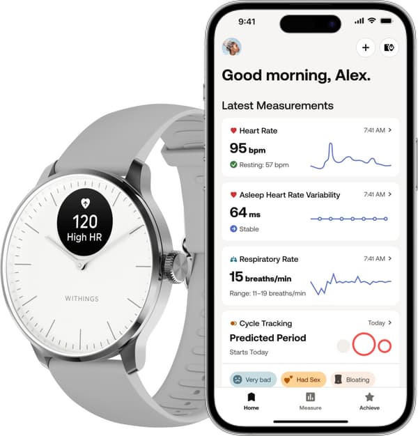 Withings Scanwatch Light -älykello, 37 mm, valkoinen / harmaa