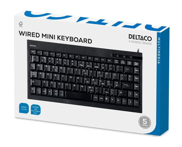 DELTACO minitastatur, USB, sort, svensk layout